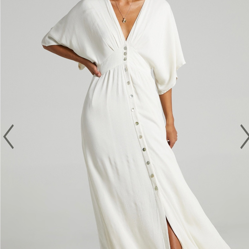 SITTING PRETTY MIDI DRESS - SHORT SLEEVE BUTTON DOWN DRESS IN NATURAL